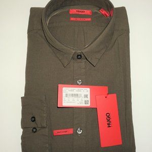 Hugo Boss Men's Extra Slim Fit Khaki Cotton Casual Shirt 2X-Large
